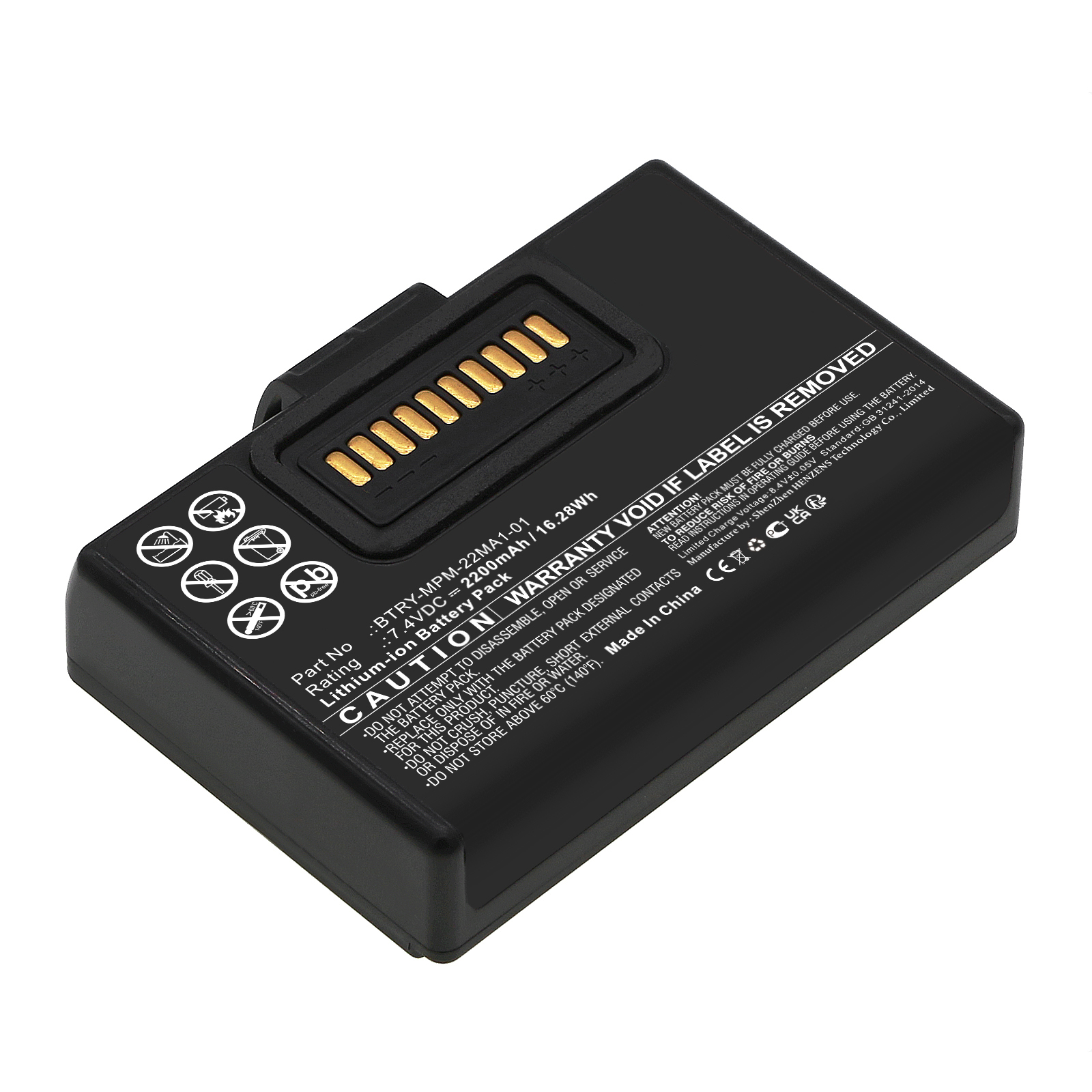 Synergy Digital Printer Battery, Compatible with Zebra BTRY-MPM-22MA1-01 Printer Battery (Li-ion, 7.4V, 2200mAh)
