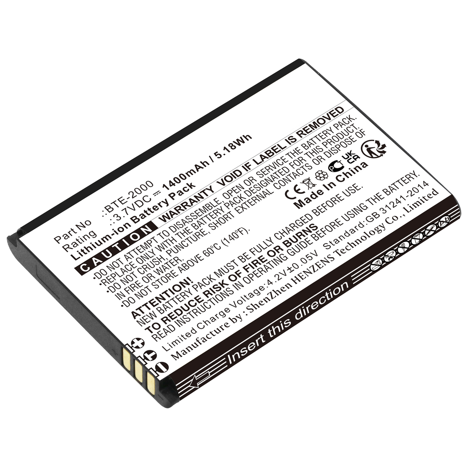 Synergy Digital Communication Battery, Compatible with CAT BTE-2000 Communication Battery (Li-ion, 3.7V, 1400mAh)