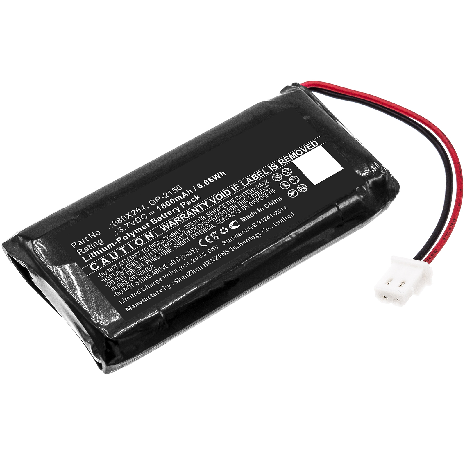 Synergy Digital Equipment Battery, Compatible with EXFO 880X264, GP103045L180R, GP-2150 Equipment Battery (3.7V, Li-Pol, 1800mAh)