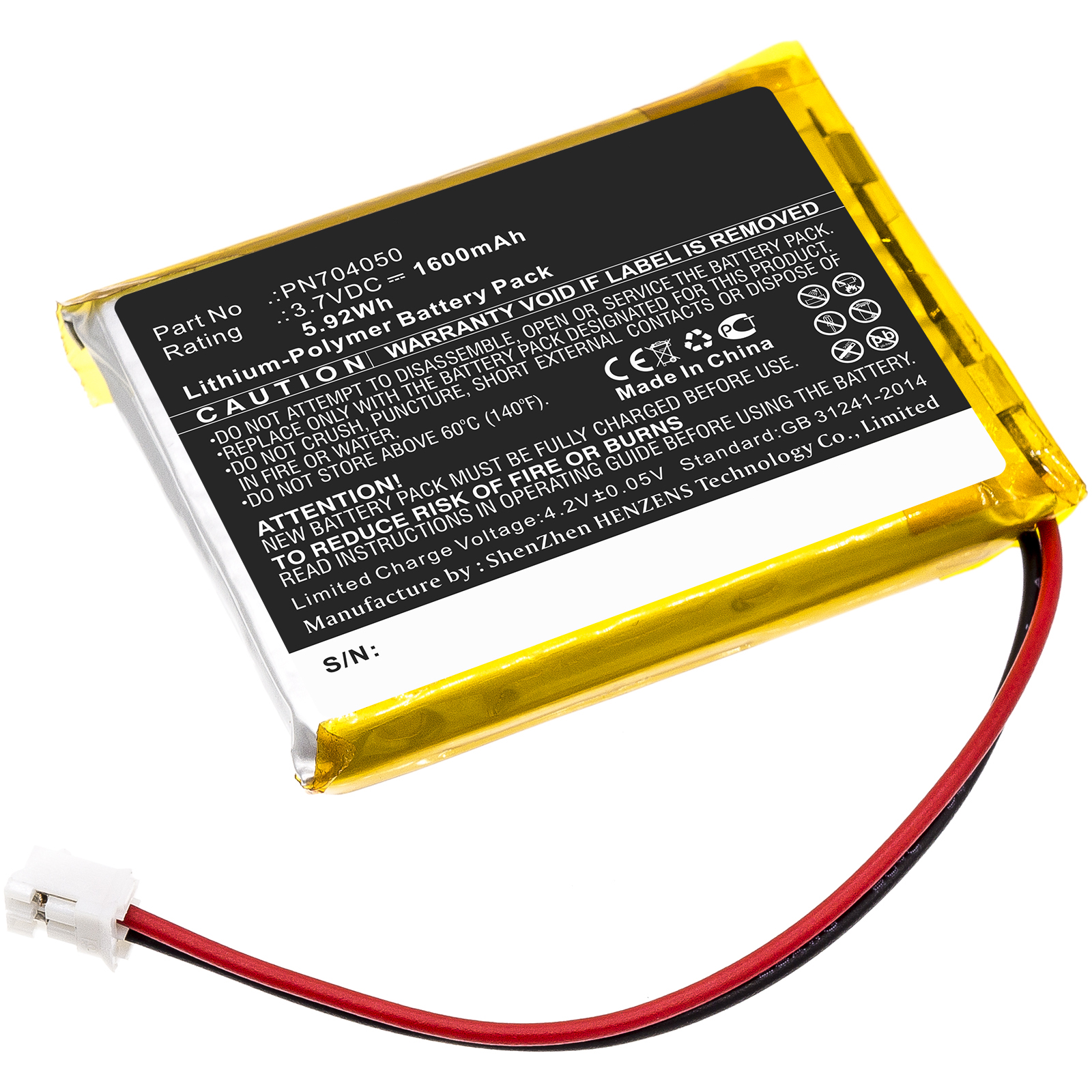 Synergy Digital LED Light Battery, Compatible with Fatboy PN704050 LED Light Battery (3.7V, Li-Pol, 1600mAh)