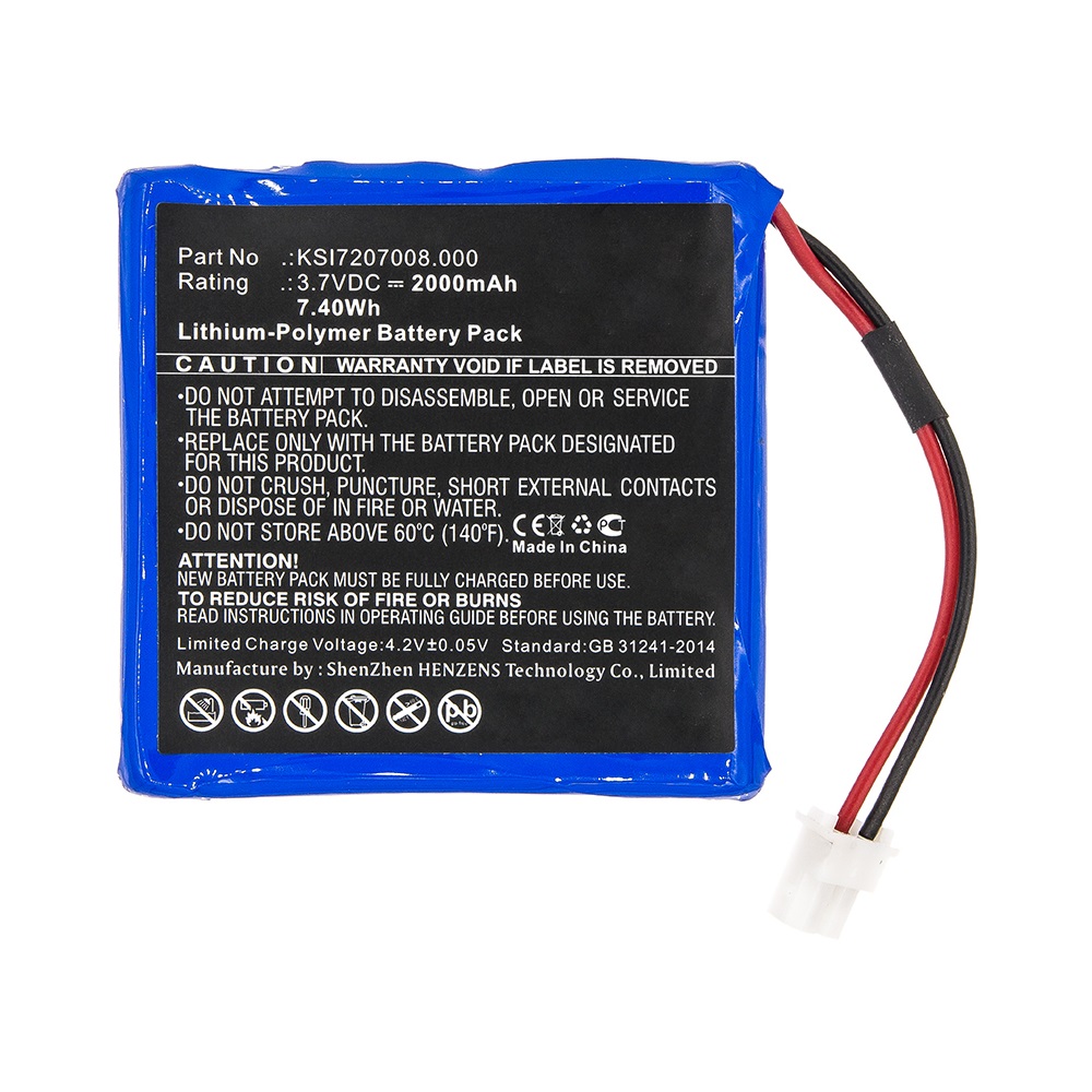 Synergy Digital Alarm System Battery, Compatible with Ksenia KSI7207008.000 Alarm System Battery (Li-Pol, 3.7V, 2000mAh)