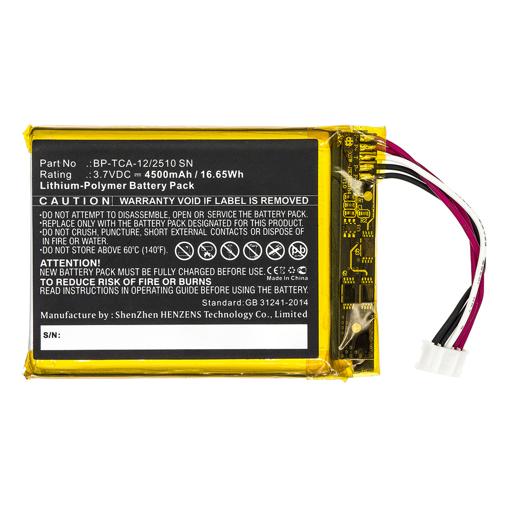 Synergy Digital Alarm System Battery, Compatible with Technicolor BP-TCA-12/2510 SN Alarm System Battery (Li-Pol, 3.7V, 4500mAh)