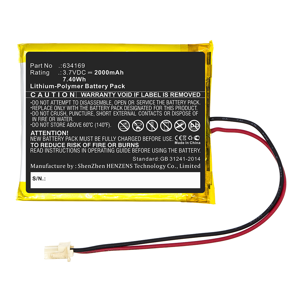 Synergy Digital Alarm System Battery, Compatible with Uniden 634169 Alarm System Battery (Li-Pol, 3.7V, 2000mAh)