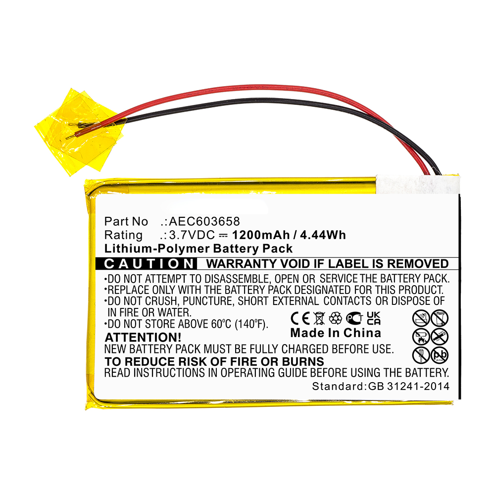 Synergy Digital Equipment Battery, Compatible with BW AEC603658 Equipment Battery (Li-Pol, 3.7V, 1200mAh)