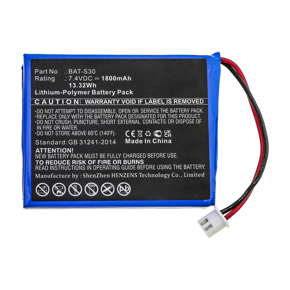 Synergy Digital Equipment Battery, Compatible with Deviser BAT-S30 Equipment Battery (Li-Pol, 7.4V, 1800mAh)