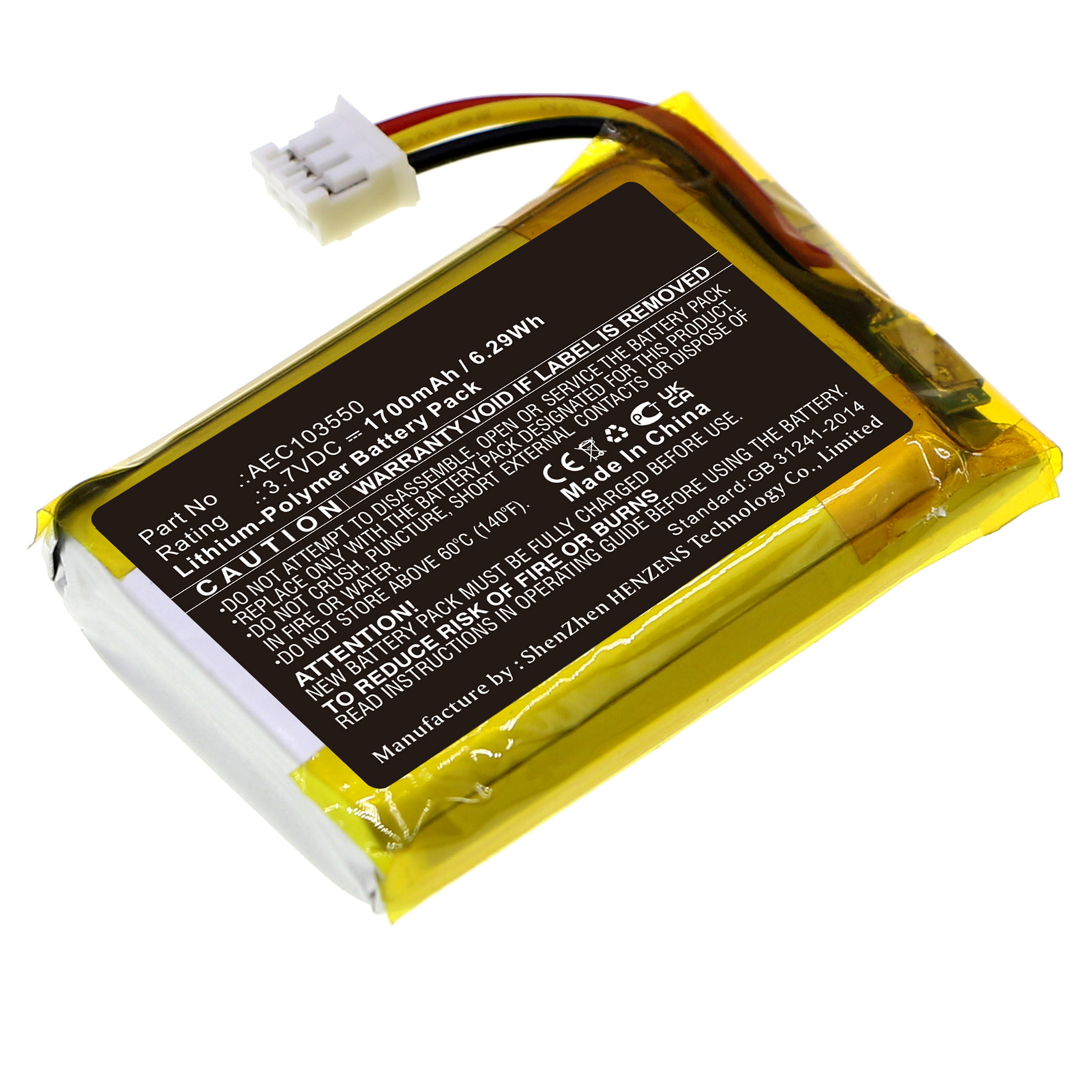Synergy Digital Amplifier Battery, Compatible with HiFiMAN AEC103550 Amplifier Battery (Li-Pol, 3.7V, 1700mAh)