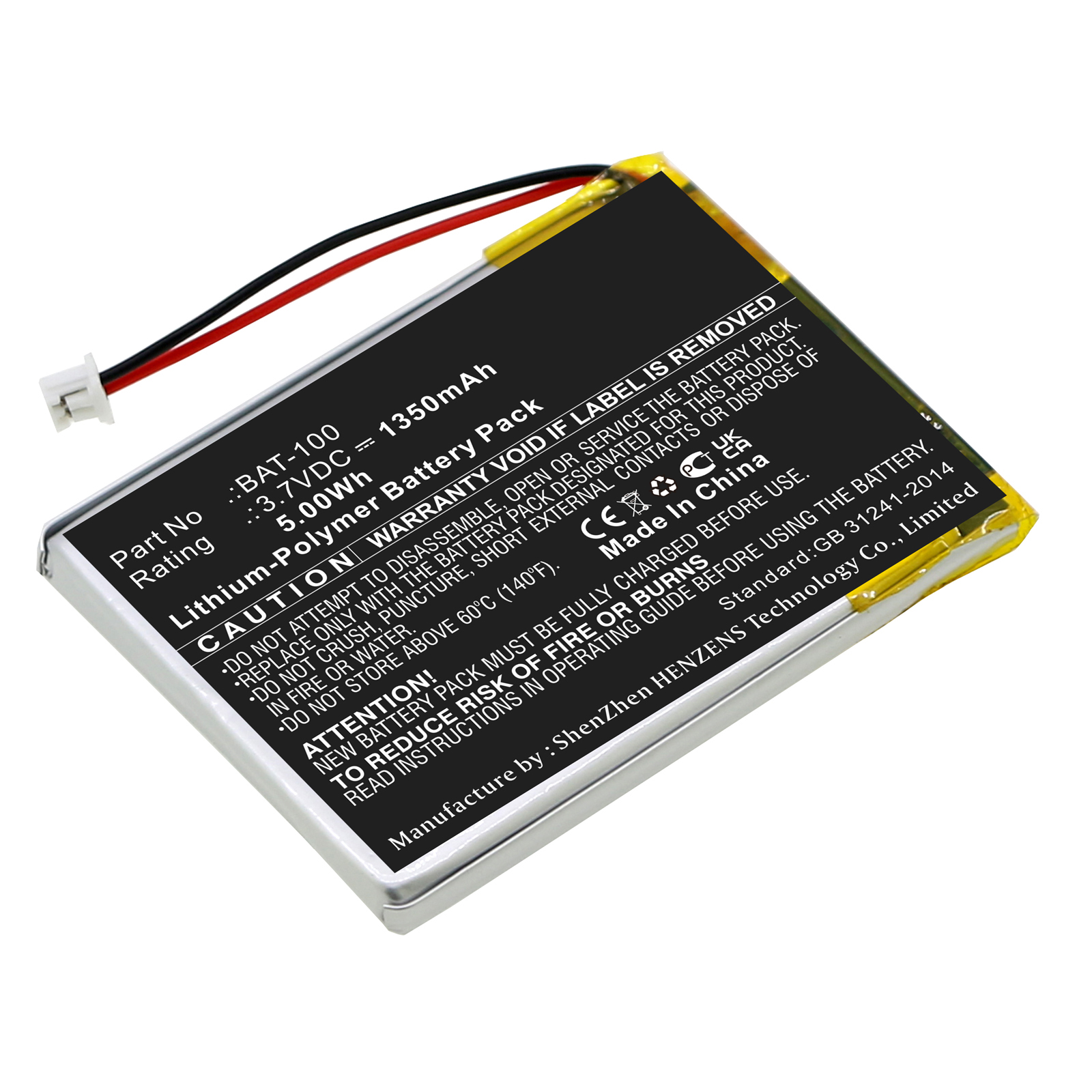 Synergy Digital Amplifier Battery, Compatible with Williams Sound BAT-100 Amplifier Battery (Li-Pol, 3.7V, 1350mAh)