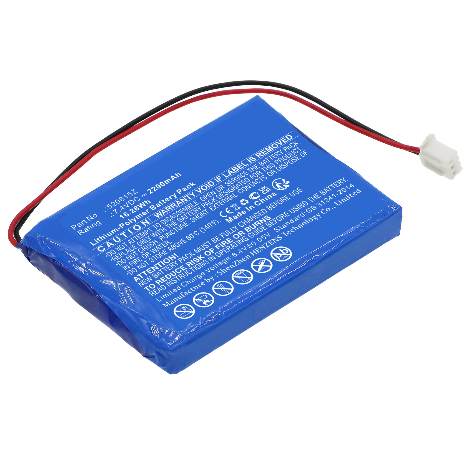 Synergy Digital Alarm System Battery, Compatible with Pentair 520815Z Alarm System Battery (Li-Pol, 7.4V, 2200mAh)