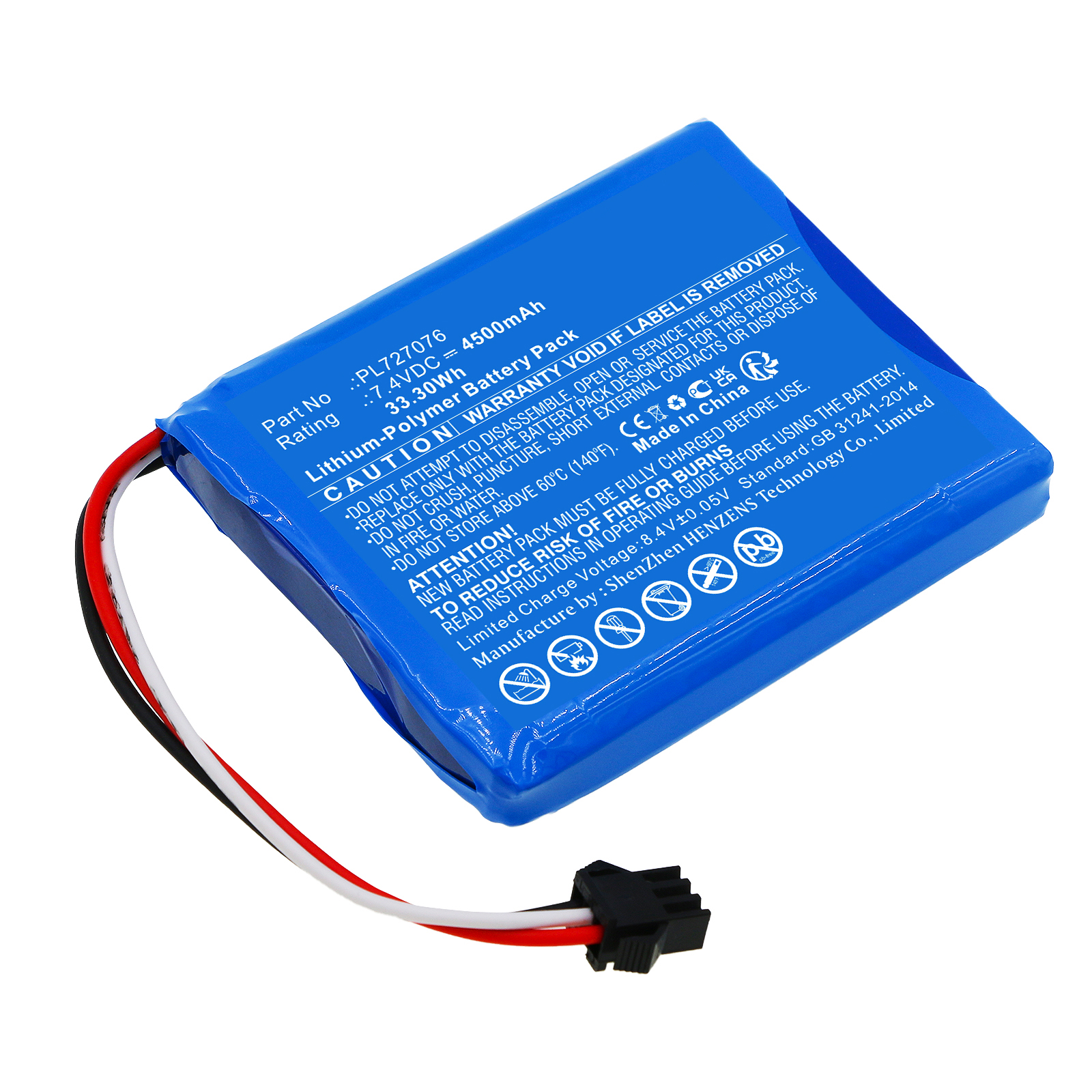 Synergy Digital Equipment Battery, Compatible with Hantek PL727076 Equipment Battery (Li-Pol, 7.4V, 4500mAh)