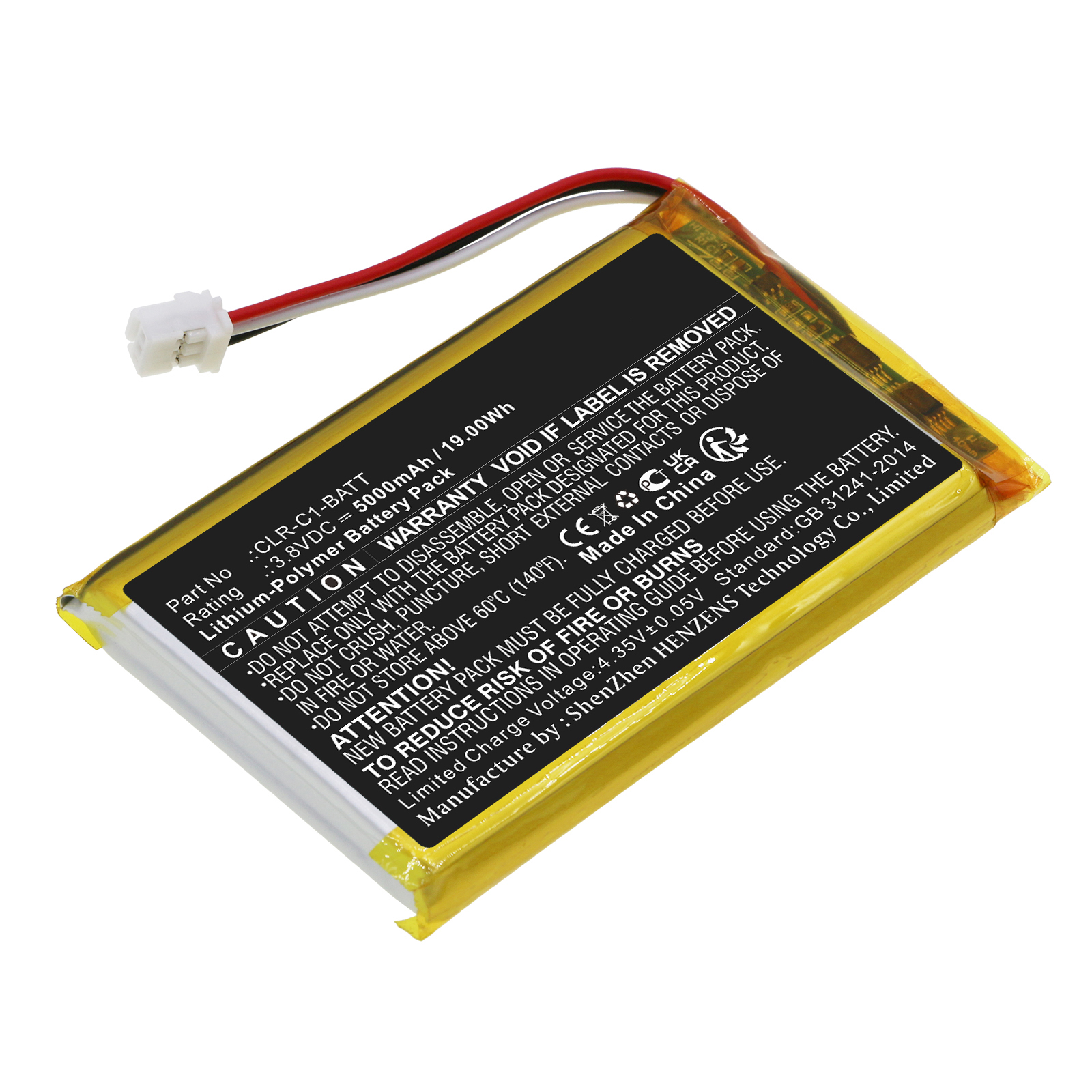 Synergy Digital Smart Home Battery Compatible with ClareOne CLR-C1-BATT Smart Home Battery (Li-Pol, 3.8V, 5000mAh)