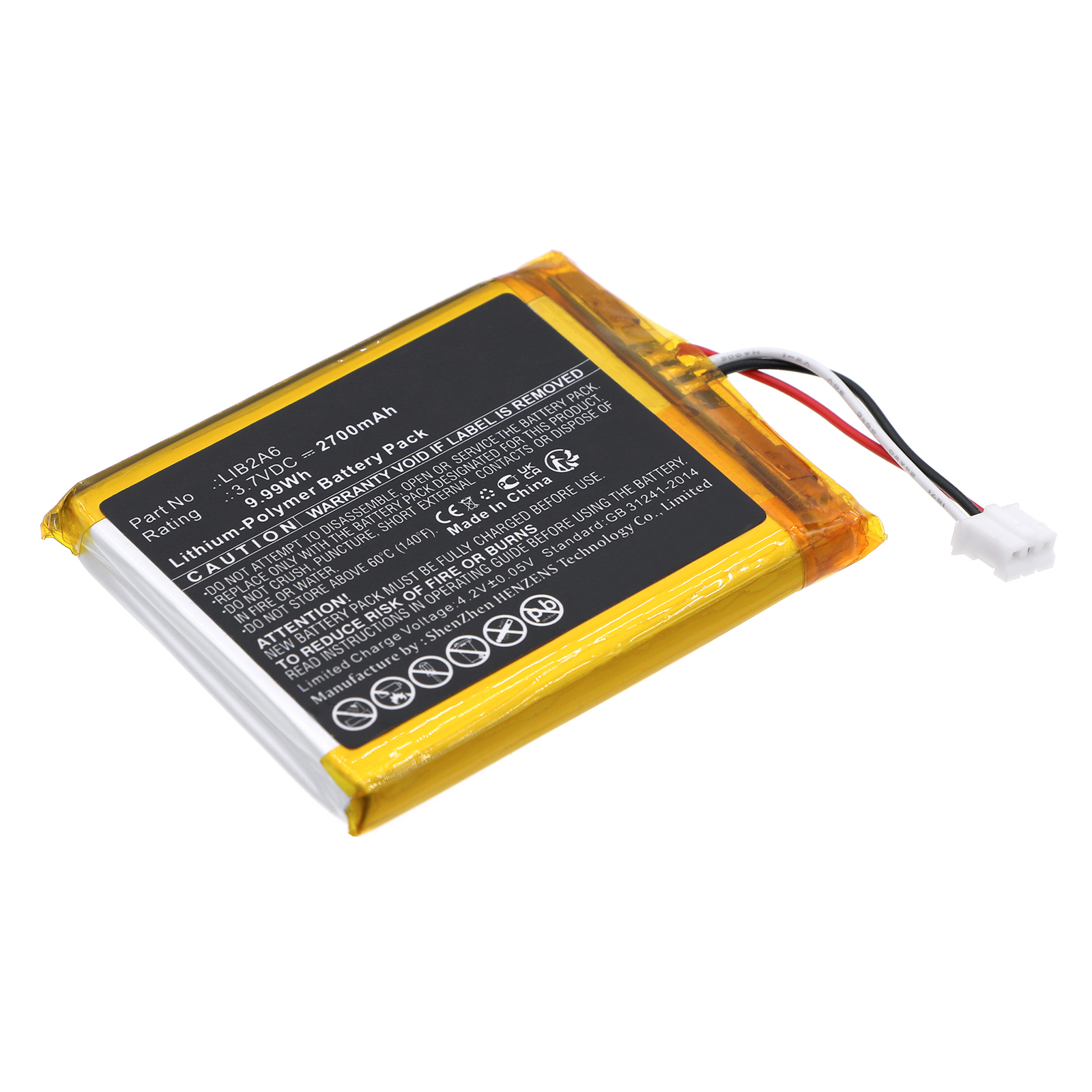 Synergy Digital Alarm System Battery, Compatible with DSC LIB2A6 Alarm System Battery (Li-Pol, 3.7V, 2700mAh)
