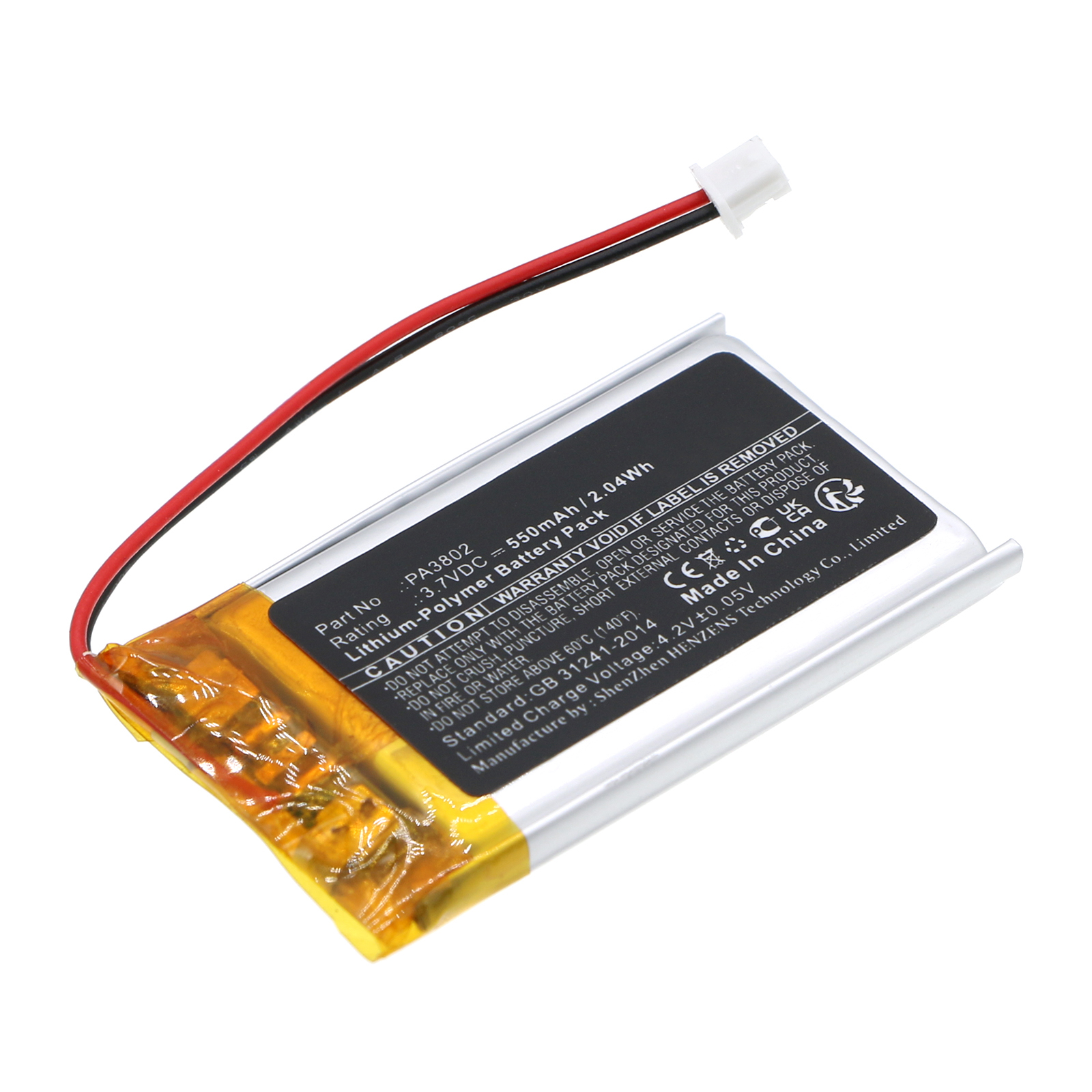 Synergy Digital Alarm System Battery, Compatible with Paradox PA3802 Alarm System Battery (Li-Pol, 3.7V, 550mAh)