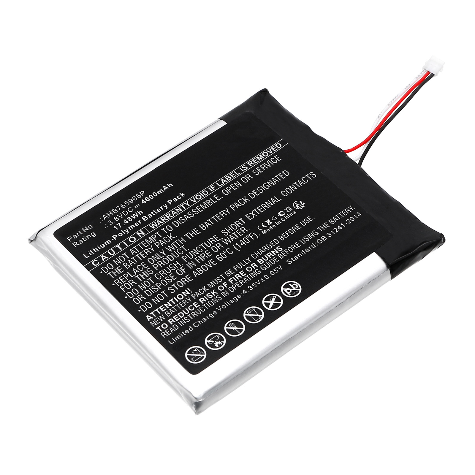 Synergy Digital Home Security Camera Battery, Compatible with Ezviz AHB765965P Home Security Camera Battery (Li-Pol, 3.8V, 4600mAh)