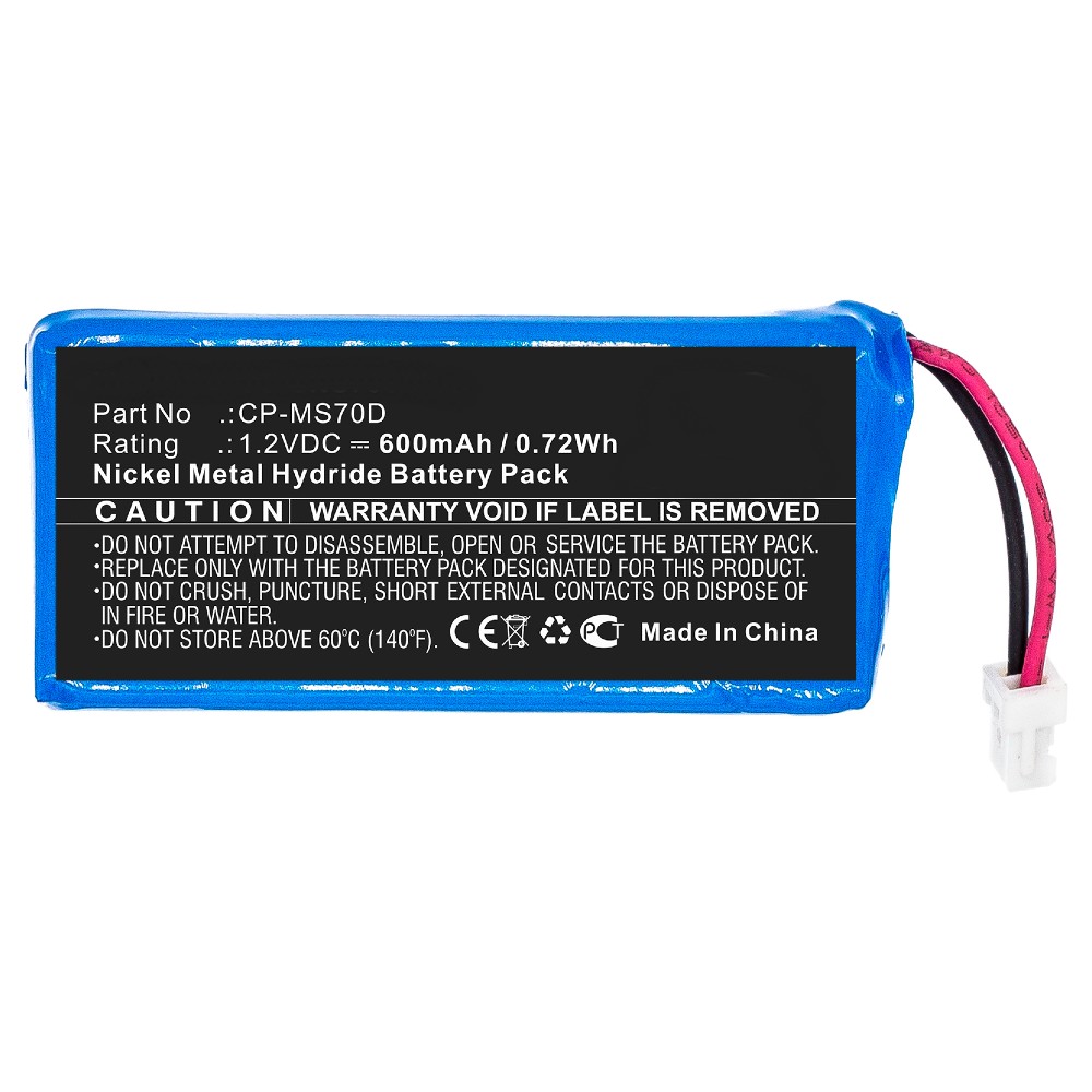 Synergy Digital Player Battery, Compatible with Sony CP-MS70D Player Battery (Ni-MH, 1.2V, 600mAh)