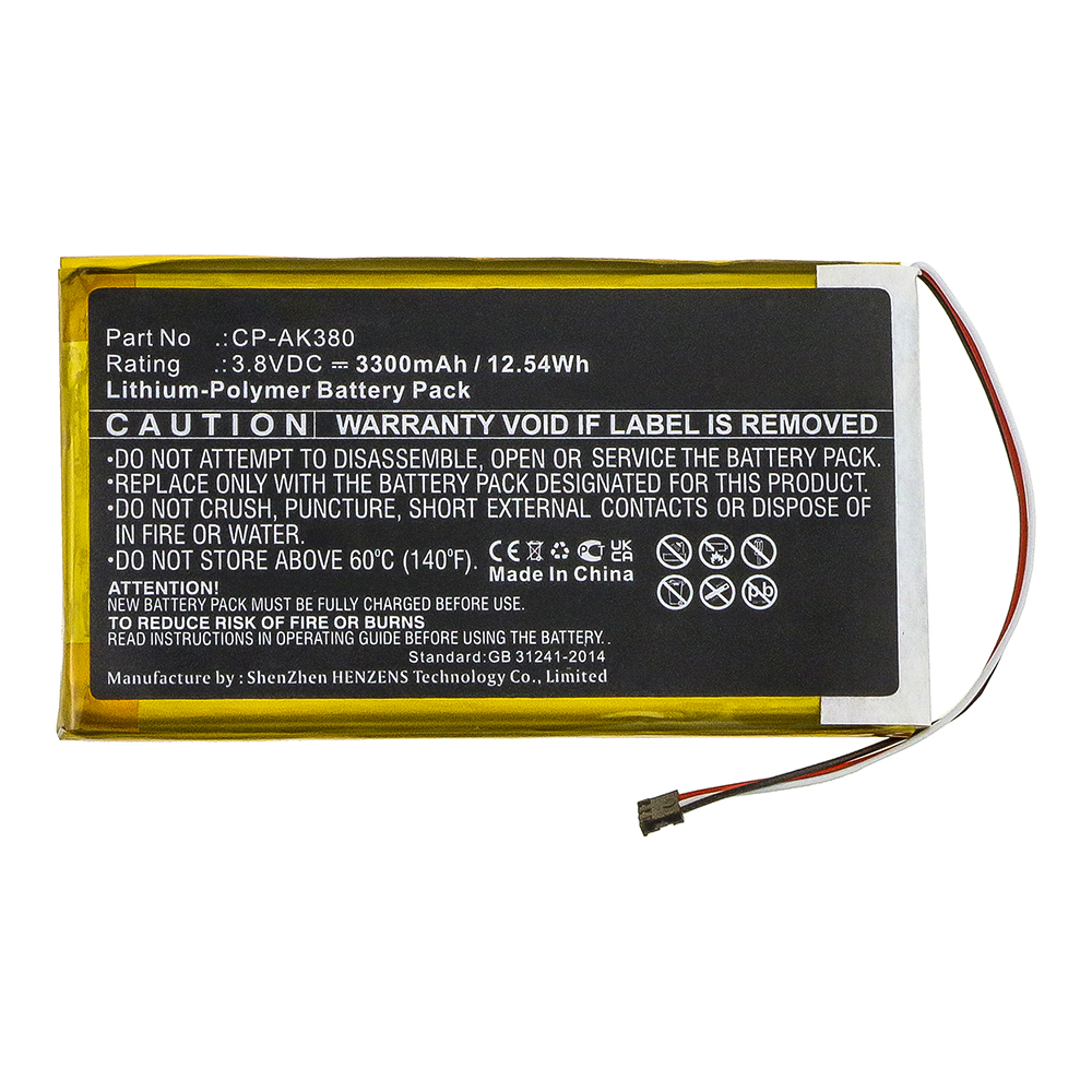 Synergy Digital Player Battery, Compatible with Astell&Kern CP-AK380 Player Battery (Li-Pol, 3.8V, 3300mAh)