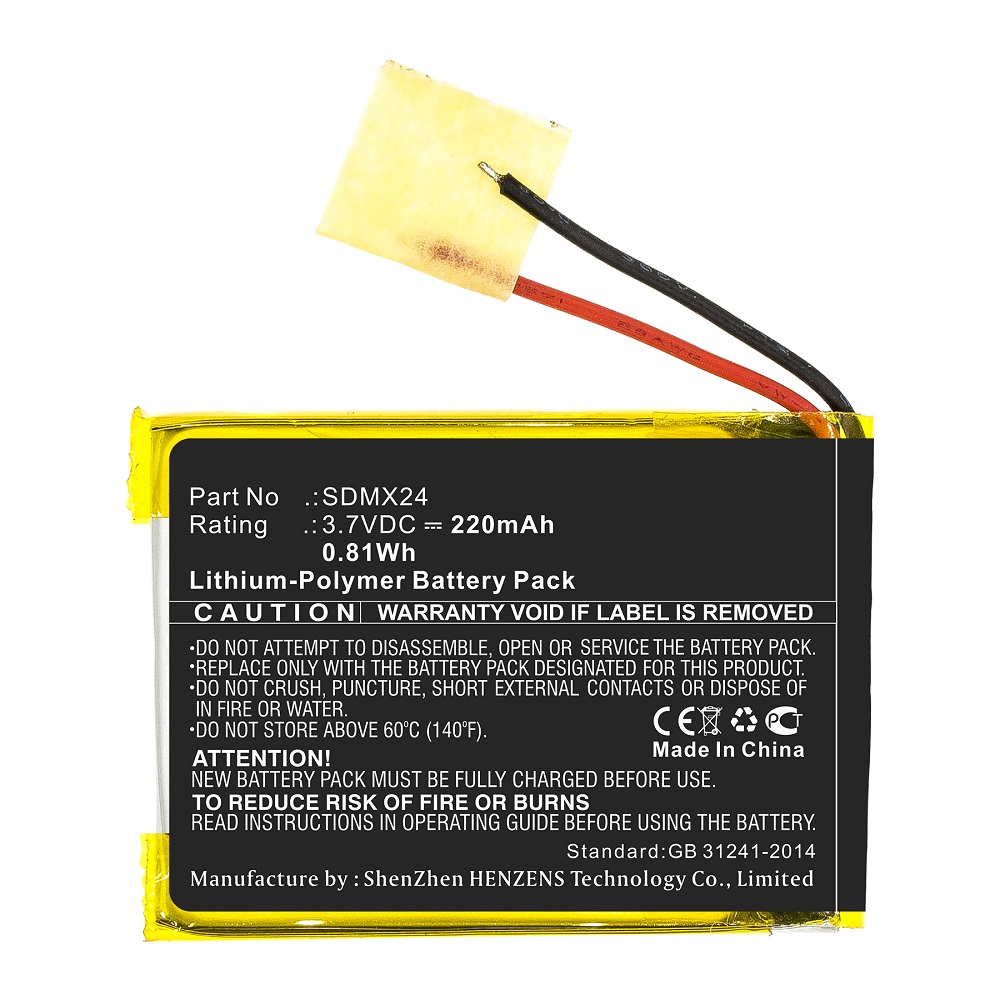 Synergy Digital Player Battery, Compatible with SanDisk SDMX24 Player Battery (Li-Pol, 3.7V, 220mAh)