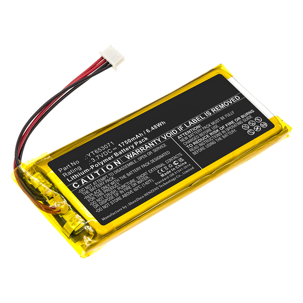 Synergy Digital Player Battery, Compatible with XDUOO  YT653071 Player Battery (Li-Pol, 3.7V, 1750mAh)
