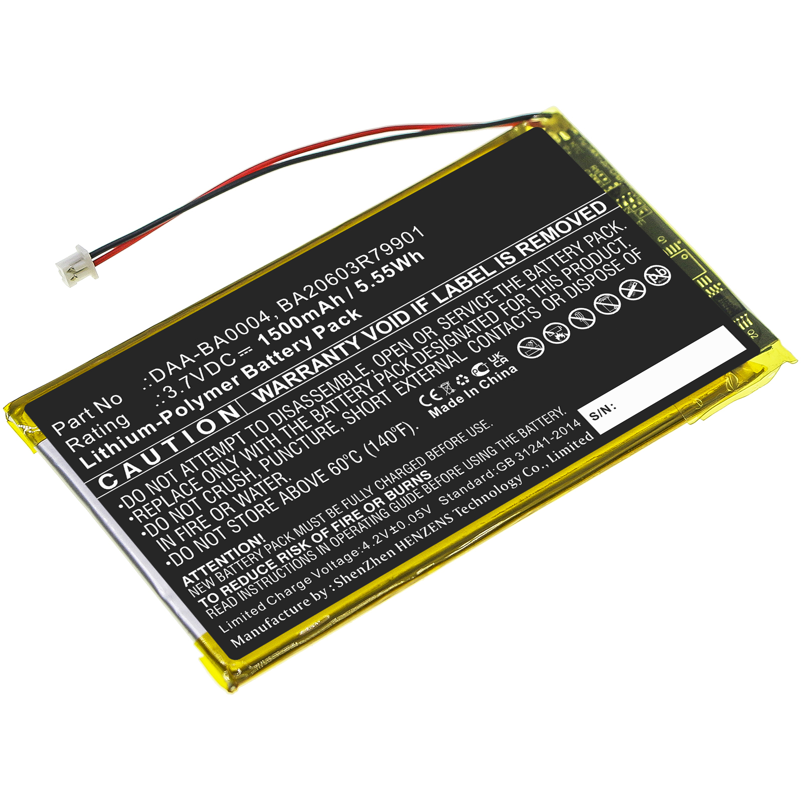 Synergy Digital Player Battery, Compatible with Creative BA20603R79901, DAA-BA0004 Player Battery (3.7, Li-Polymer, 1500mAh)