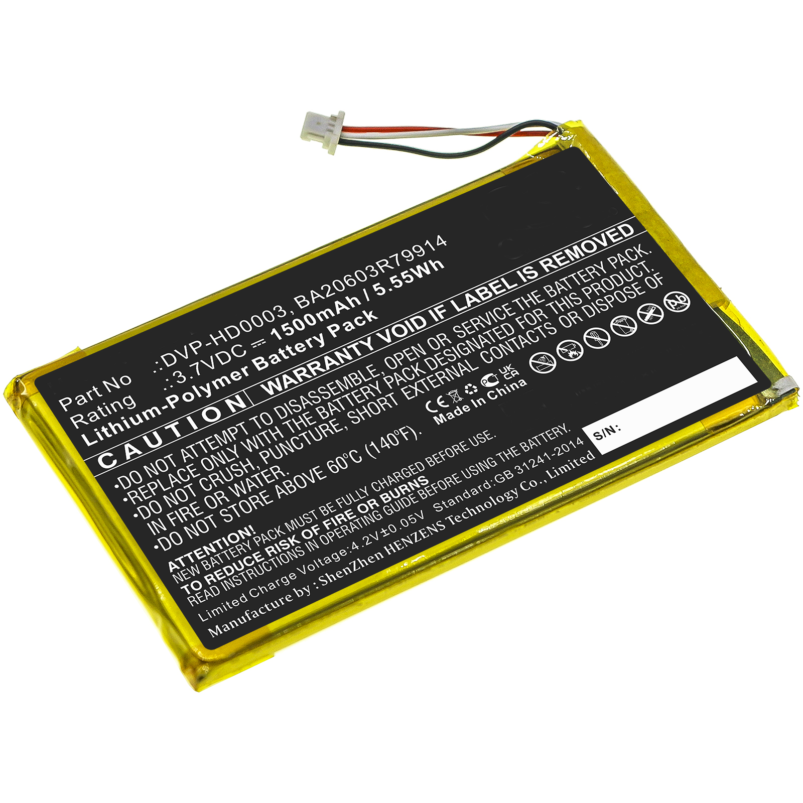 Synergy Digital Player Battery, Compatible with Creative BA20603R79914, DVP-HD0003 Player Battery (3.7, Li-Polymer, 1500mAh)