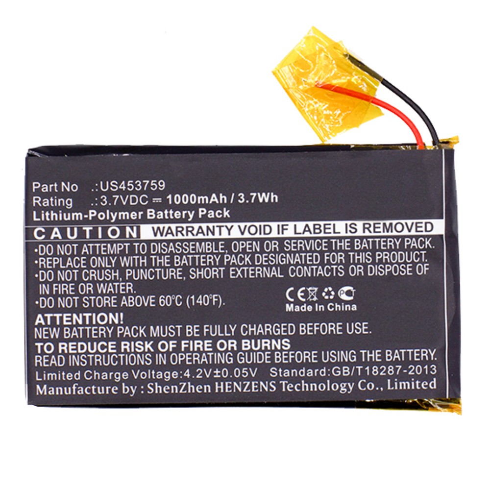 Synergy Digital Player Battery, Compatible with Sony US453759 Player Battery (3.7, Li-Polymer, 1000mAh)
