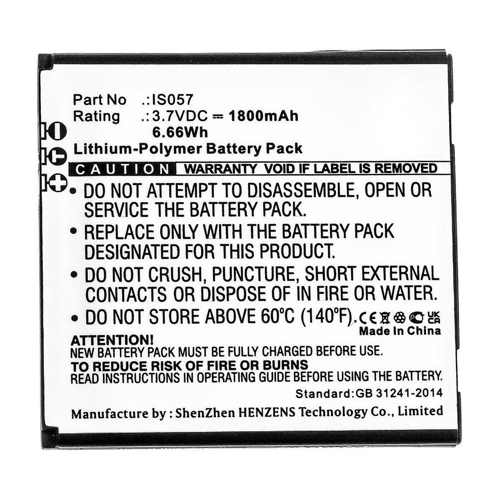 Synergy Digital Credit Card Reader Battery, Compatible with IS057 Credit Card Reader Battery (3.7V, Li-Pol, 1800mAh)