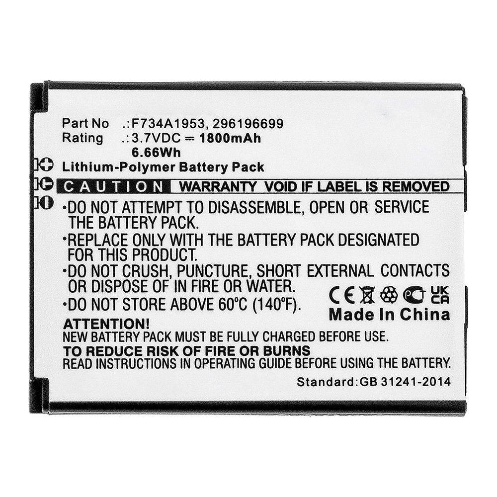Synergy Digital Credit Card Reader Battery, Compatible with Ingenico F734A1953 Credit Card Reader Battery (Li-Pol, 3.7V, 1800mAh)