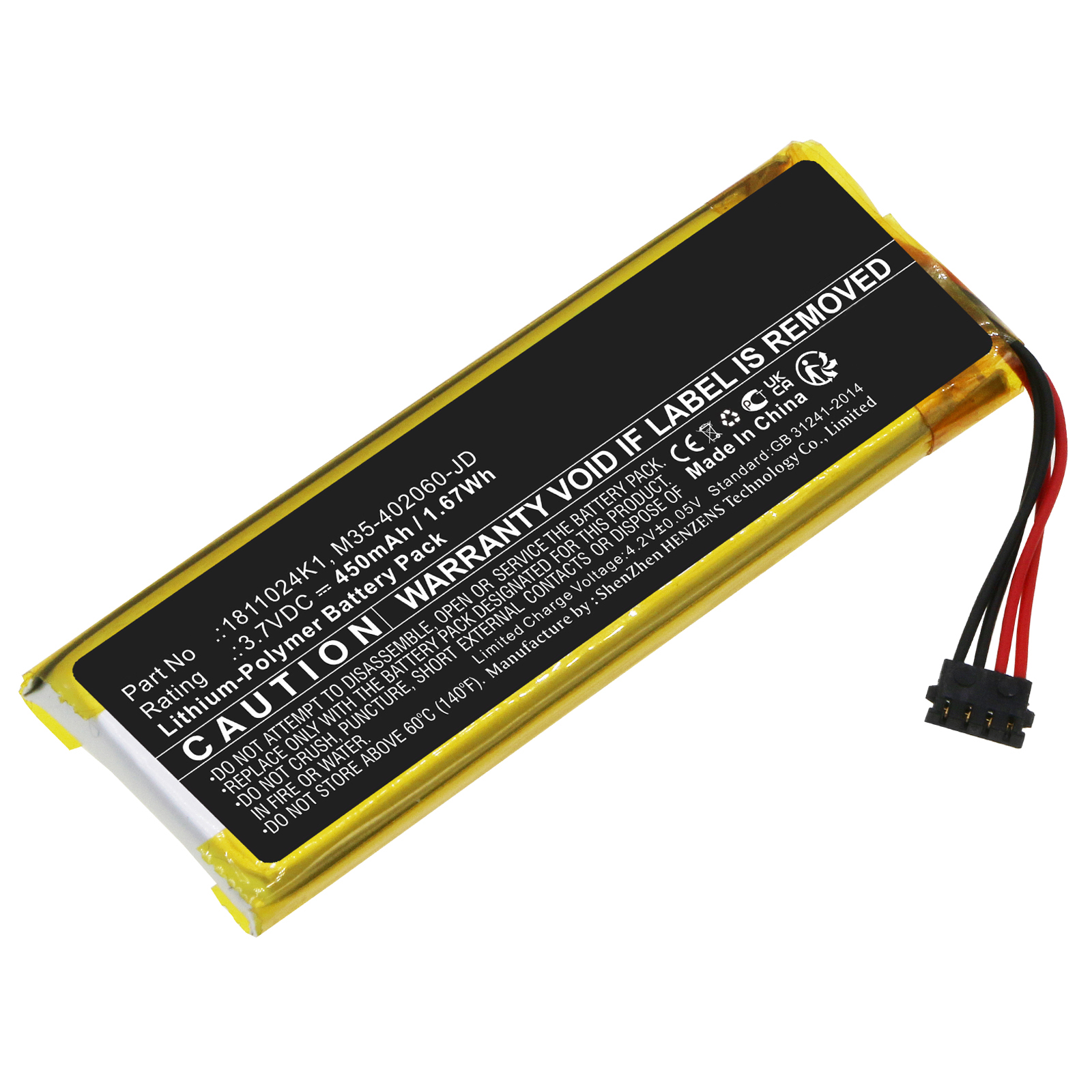 Synergy Digital Credit Card Reader Battery, Compatible with Ingenico 1811024K1 Credit Card Reader Battery (Li-Pol, 3.7V, 450mAh)