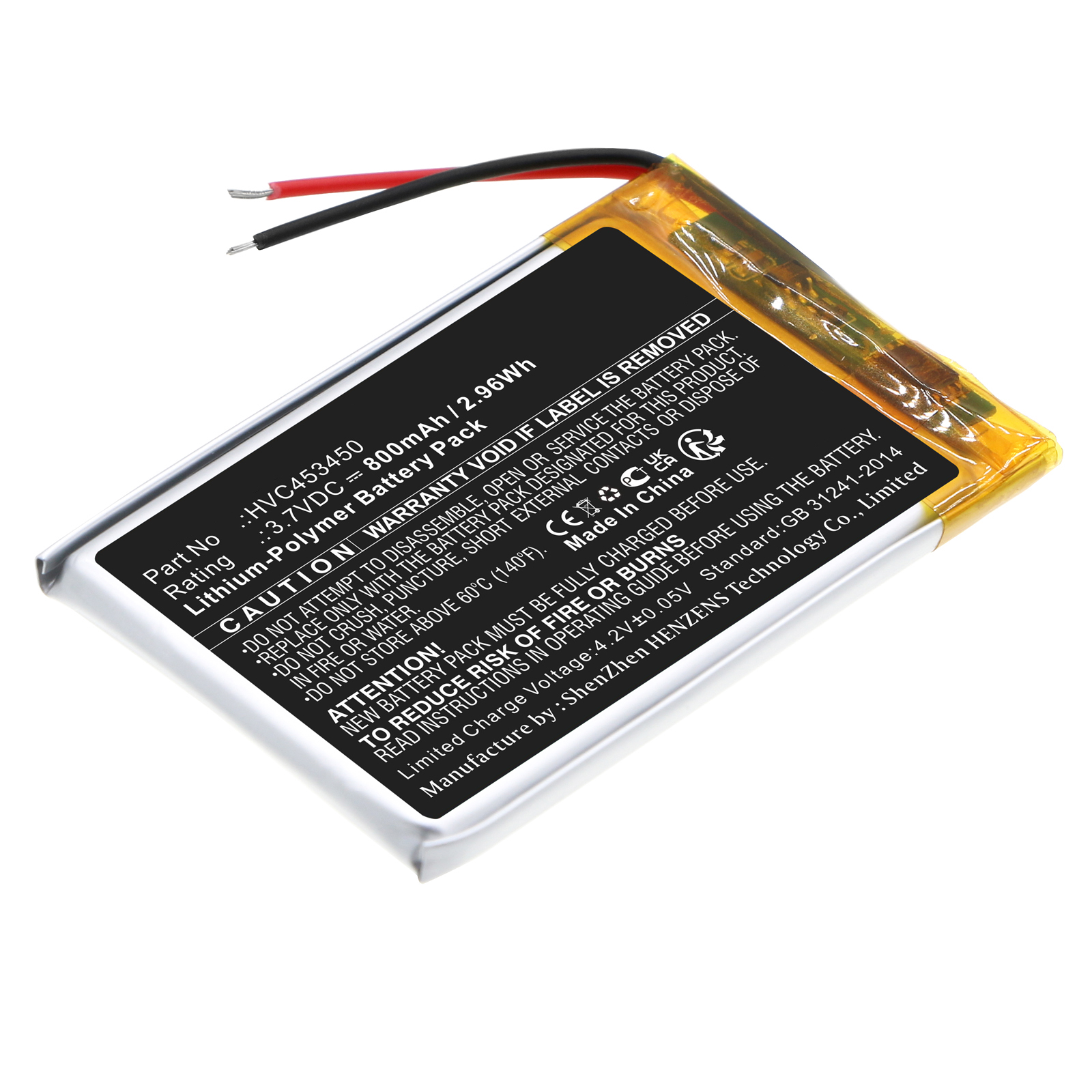 Synergy Digital Credit Card Reader Battery, Compatible with Stripe HVC453450 Credit Card Reader Battery (Li-Pol, 3.7V, 800mAh)