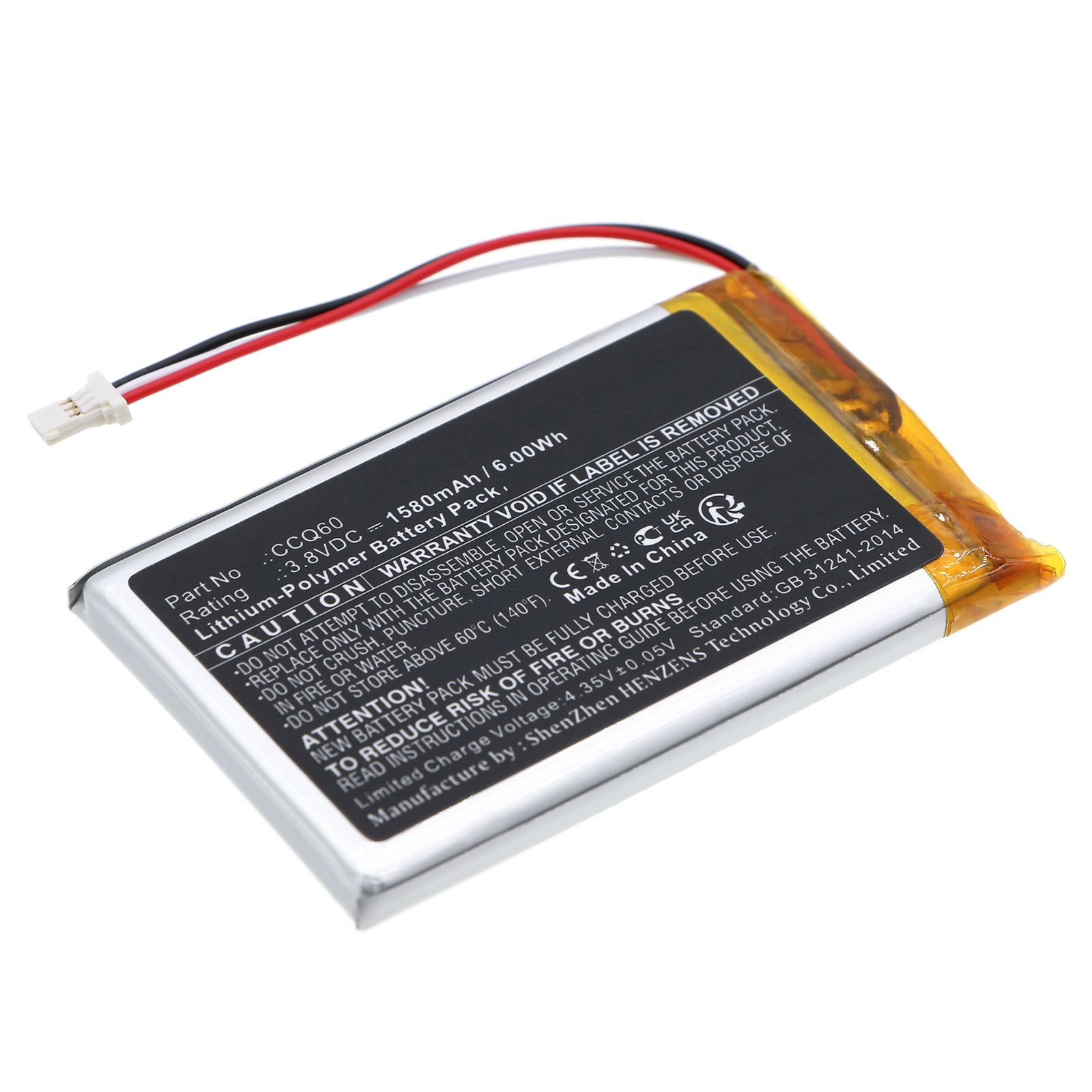Synergy Digital Credit Card Reader Battery, Compatible with Poynt CCQ60 Credit Card Reader Battery (Li-Pol, 3.8V, 1580mAh)