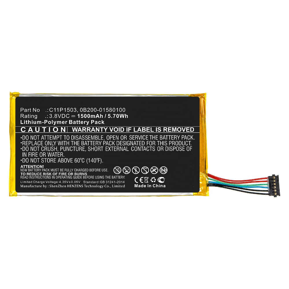 Synergy Digital Tablet Battery, Compatible with Asus 0B200-01580100, C11P1503 Tablet Battery (Li-Pol, 3.8V, 1500mAh)