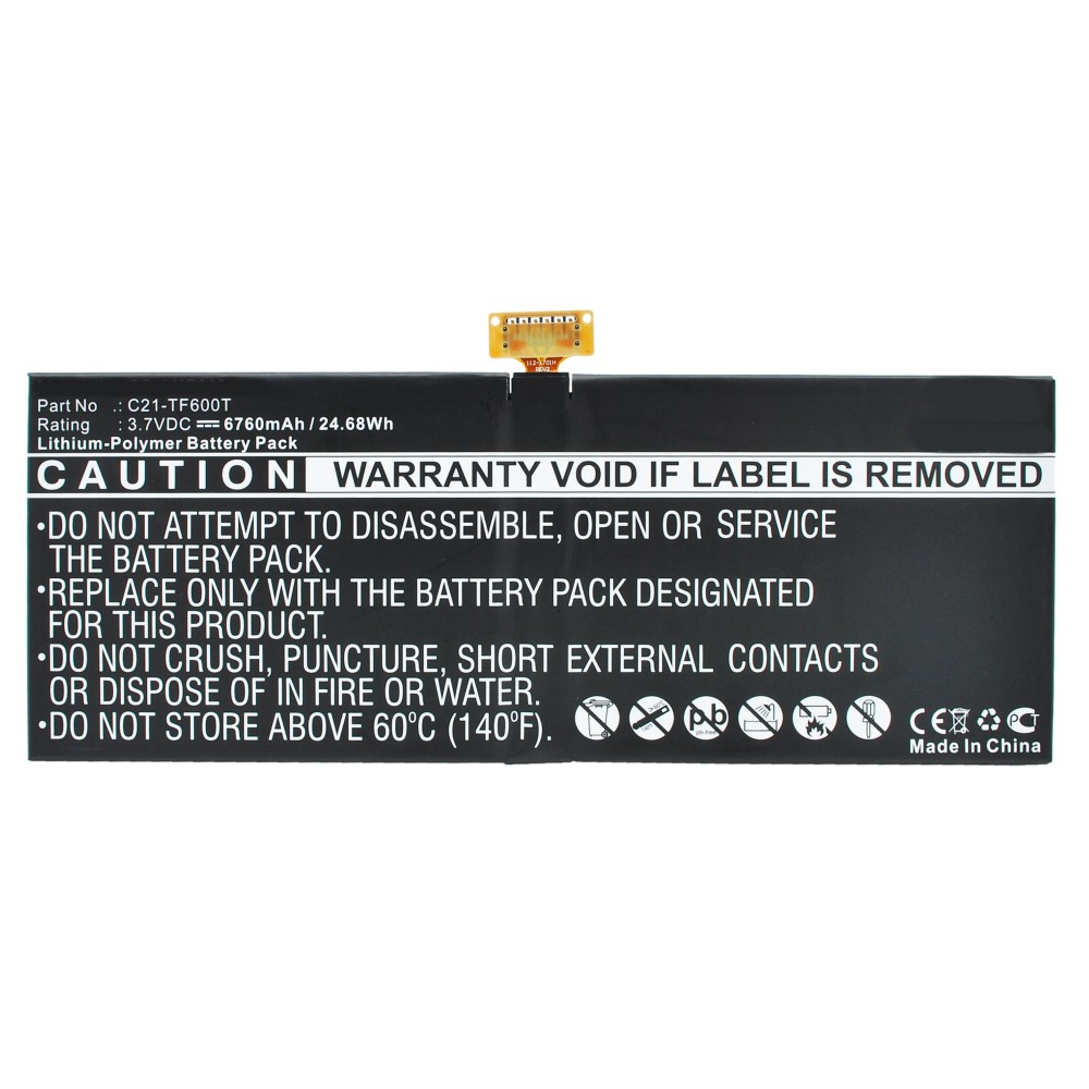Synergy Digital Tablet Battery, Compatible with Asus C21-TF600T Tablet Battery (Li-Pol, 3.7V, 6760mAh)