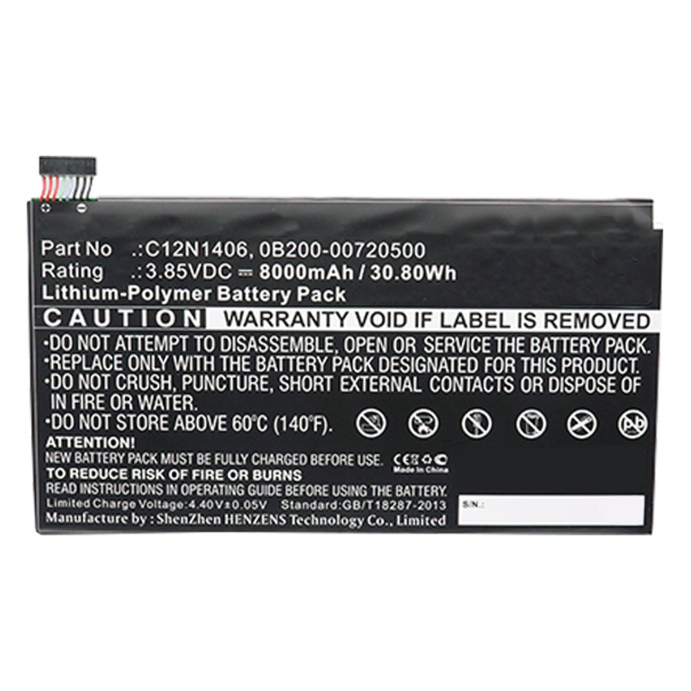 Synergy Digital Tablet Battery, Compatible with Asus 0B200-00720500, C12N1406 Tablet Battery (Li-Pol, 3.85V, 8000mAh)