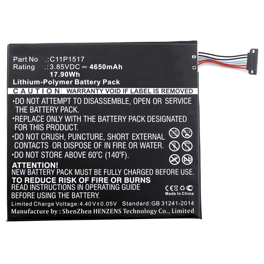 Synergy Digital Tablet Battery, Compatible with Asus 0B200-01580200, C11P1517 Tablet Battery (Li-Pol, 3.85V, 4650mAh)