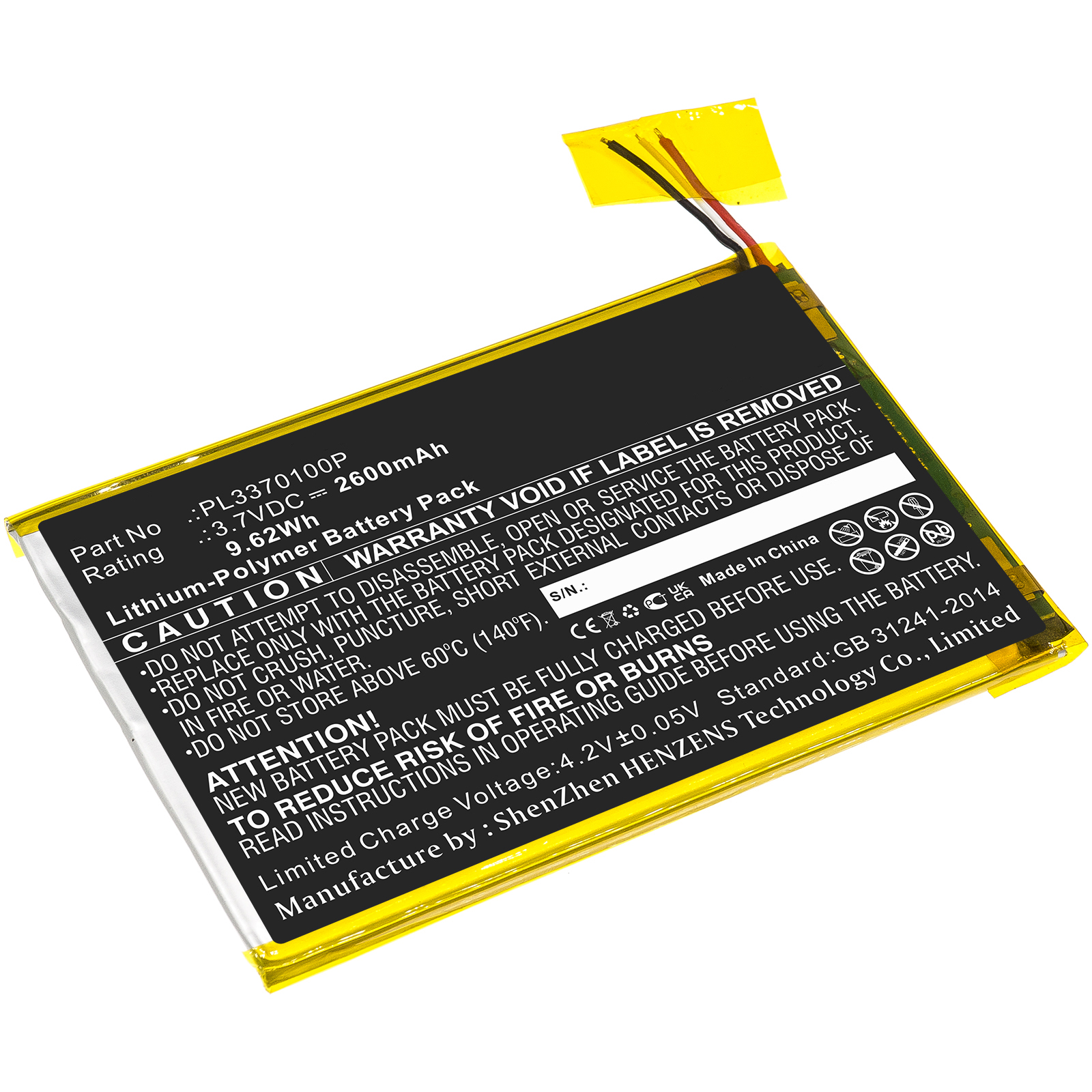 Synergy Digital Tablet Battery, Compatible with Barnes & Noble PL3370100P Tablet Battery (Li-Pol, 3.7V, 2600mAh)