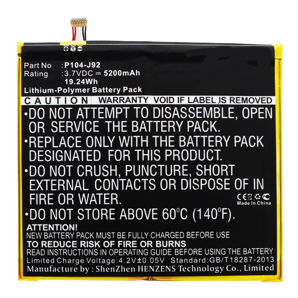 Synergy Digital Tablet Battery, Compatible with BLU P104-J92 Tablet Battery (Li-Pol, 3.7V, 5200mAh)