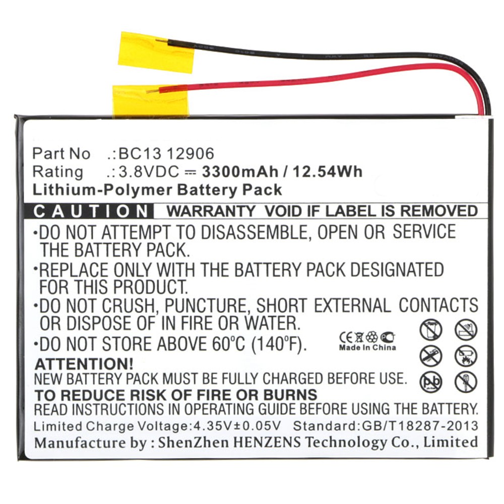 Synergy Digital Tablet Battery, Compatible with BLU BC13 12906 Tablet Battery (Li-Pol, 3.8V, 3300mAh)