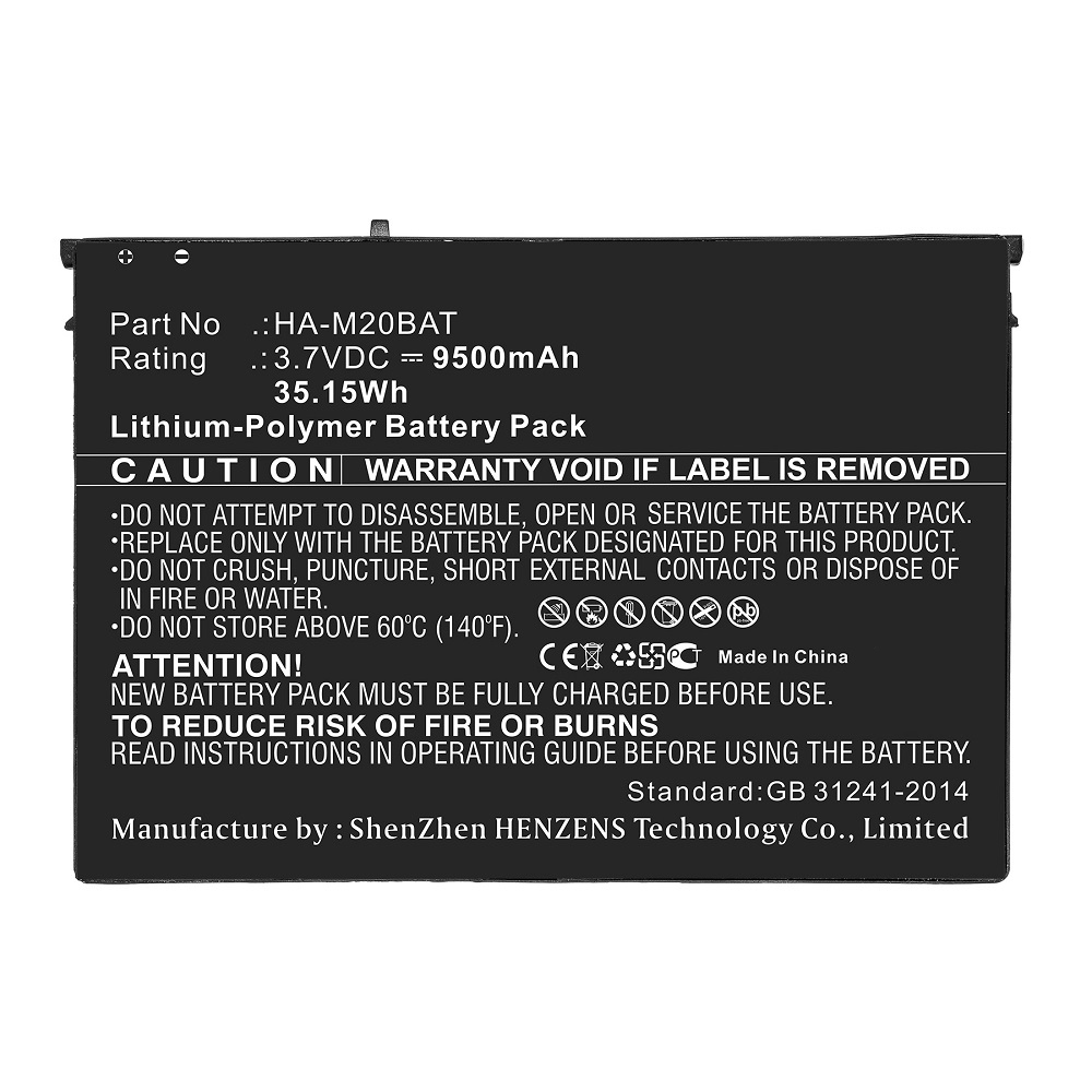 Synergy Digital Tablet Battery, Compatible with Casio HA-M20BAT Tablet Battery (Li-Pol, 3.7V, 9500mAh)