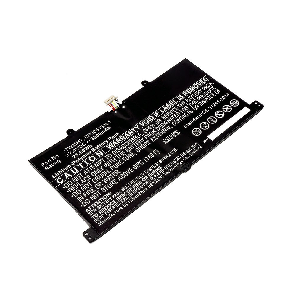 Synergy Digital Tablet Battery, Compatible with DELL 7WMM7, CP305193L1, DL011301-PLP22G0 Tablet Battery (Li-Pol, 7.4V, 3200mAh)