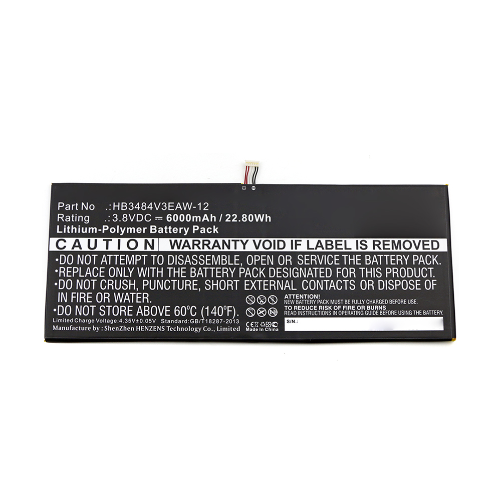 Synergy Digital Tablet Battery, Compatible with Huawei HB3484V3EAW-12 Tablet Battery (3.8V, Li-Pol, 6000mAh)