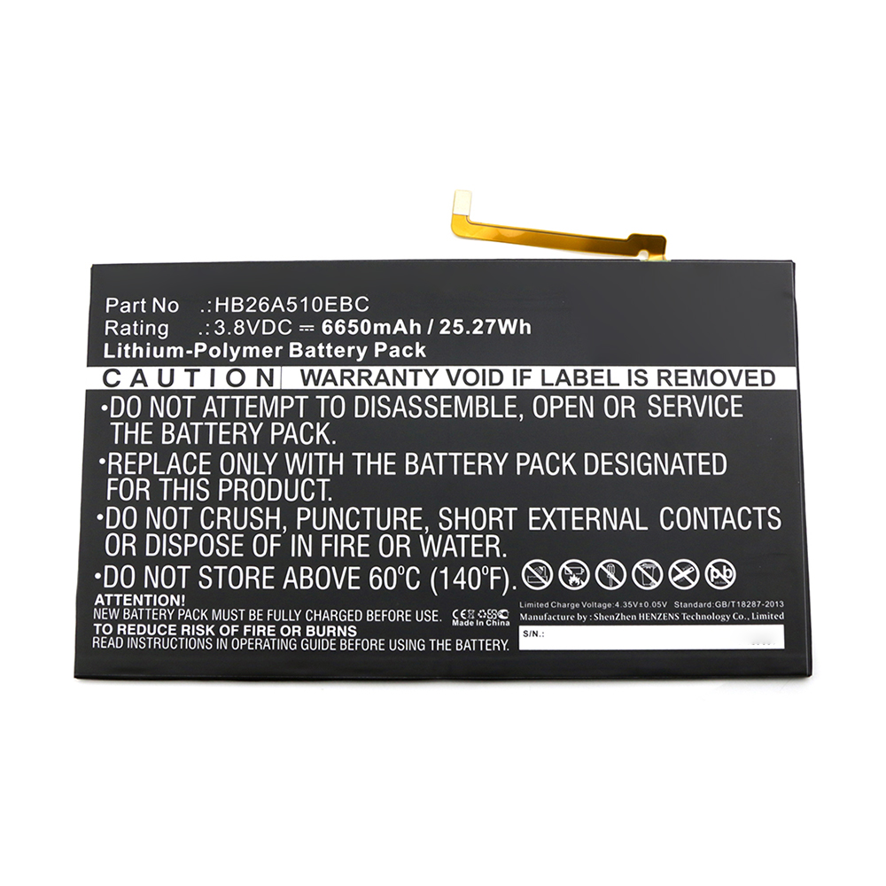 Synergy Digital Tablet Battery, Compatible with Huawei HB26A510EBC Tablet Battery (3.8V, Li-Pol, 6650mAh)