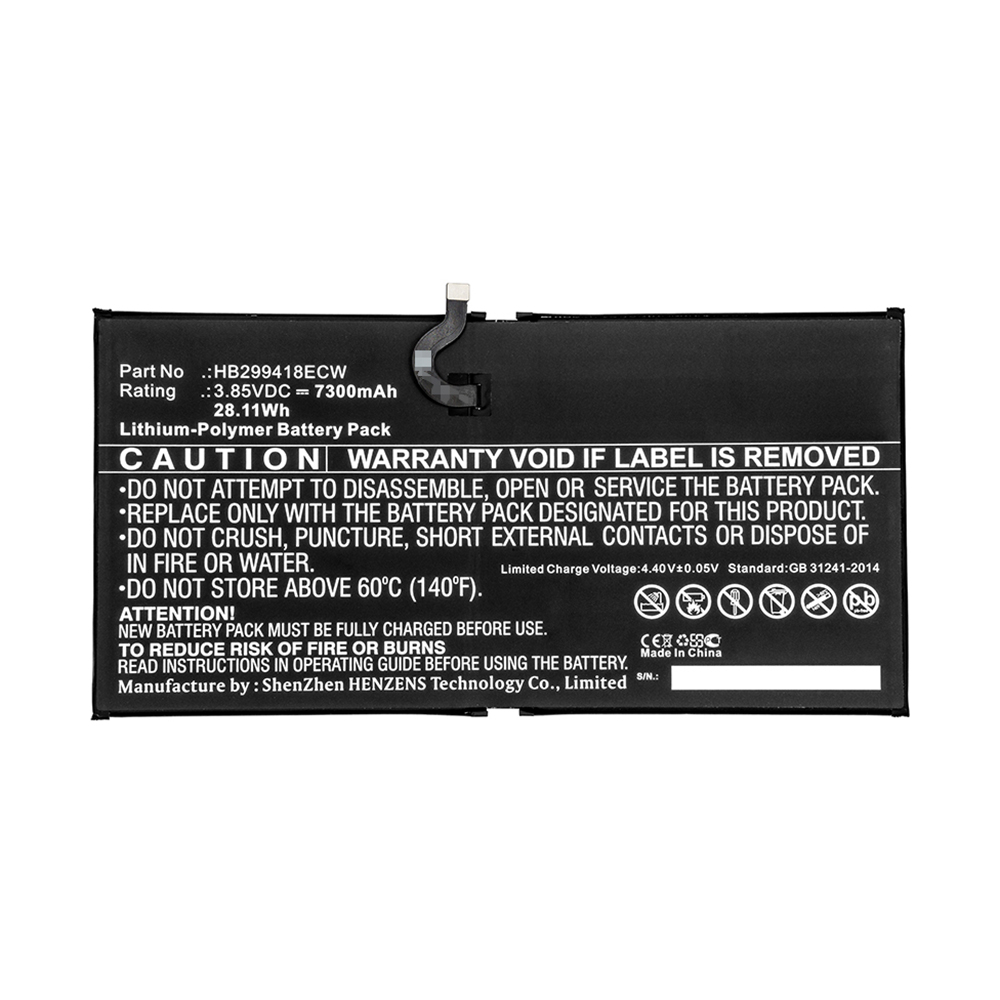 Synergy Digital Tablet Battery, Compatible with Huawei HB299418ECW Tablet Battery (3.85V, Li-Pol, 7300mAh)