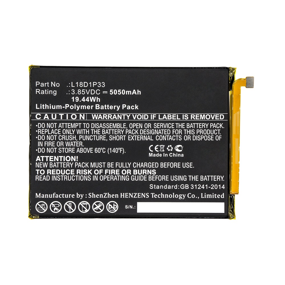 Synergy Digital Tablet Battery, Compatible with Lenovo L18D1P33 Tablet Battery (Li-Pol, 3.85V, 5050mAh)