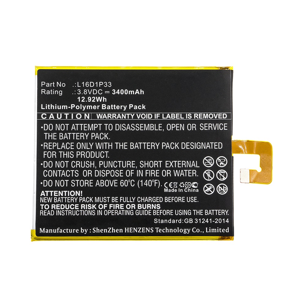 Synergy Digital Tablet Battery, Compatible with Lenovo L16D1P33 Tablet Battery (Li-Pol, 3.8V, 3400mAh)