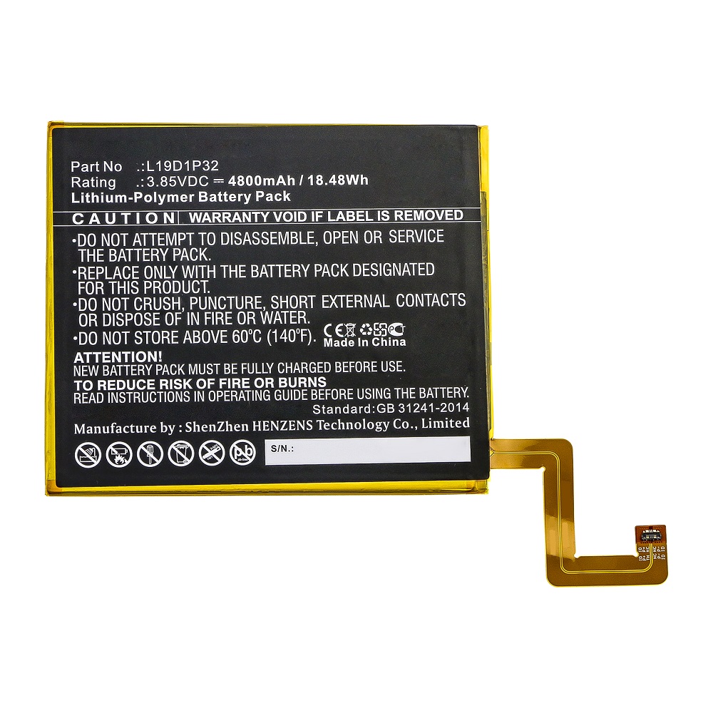 Synergy Digital Tablet Battery, Compatible with Lenovo L19D1P32 Tablet Battery (Li-Pol, 3.85V, 4800mAh)
