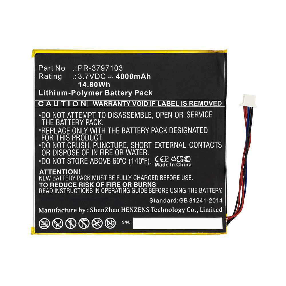 Synergy Digital Tablet Battery, Compatible with Insignia PR-3797103 Tablet Battery (Li-Pol, 3.7V, 4000mAh)