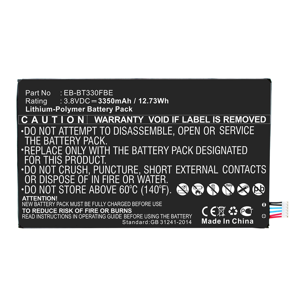 Synergy Digital Tablet Battery, Compatible with Samsung EB-BT330FBE Tablet Battery (Li-Pol, 3.8V, 3350mAh)