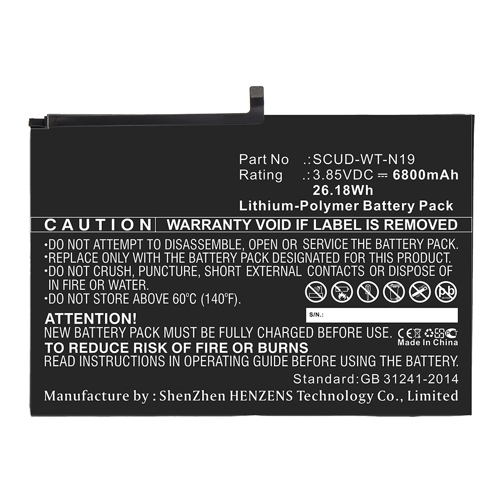 Synergy Digital Tablet Battery, Compatible with Samsung SCUD-WT-N19 Tablet Battery (Li-Pol, 3.85V, 6800mAh)