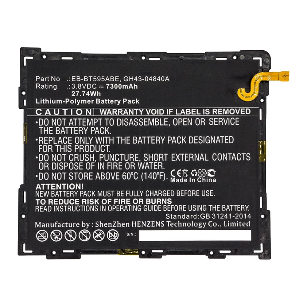 Synergy Digital Tablet Battery, Compatible with Samsung EB-BT595ABE Tablet Battery (Li-Pol, 3.8V, 7300mAh)