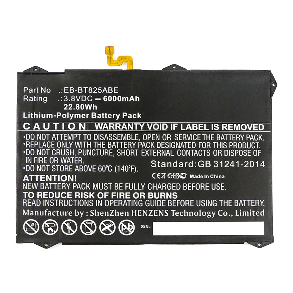 Synergy Digital Tablet Battery, Compatible with Samsung EB-BT825ABA Tablet Battery (Li-Pol, 3.8V, 6000mAh)