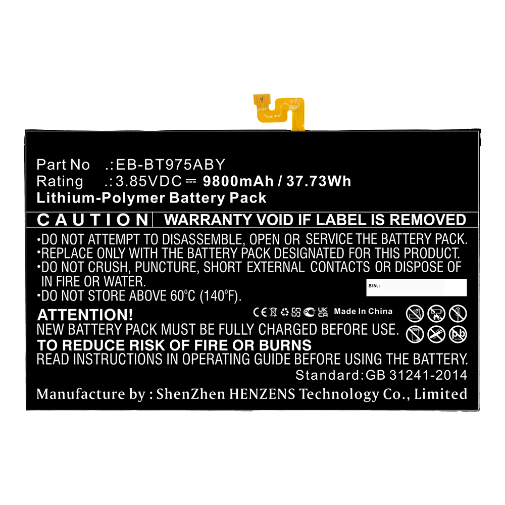 Synergy Digital Tablet Battery, Compatible with Samsung EB-BT975ABY Tablet Battery (Li-Pol, 3.85V, 9800mAh)